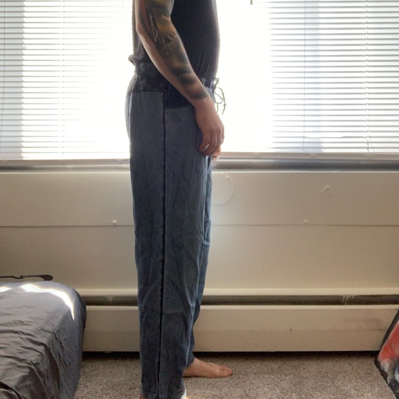 Floral Trim Drawstring Baggy Denim Pants Medium/Large - Picture 4 of 6